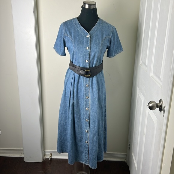 Vintage Denim Button Down Jeans Dress Size Small - Picture 5 of 16